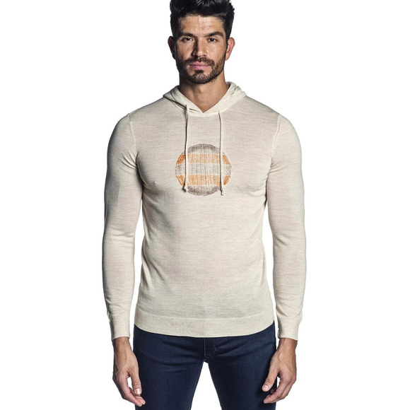 Jared Lang | Medium | Men's Off-White Lightweight Merino Wool Blend Knit Hoodie - Picture 1 of 6